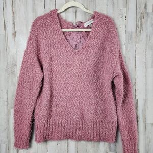 Knox Rose Eyelash Lace Back Sweater Dusty Rose Size XXL